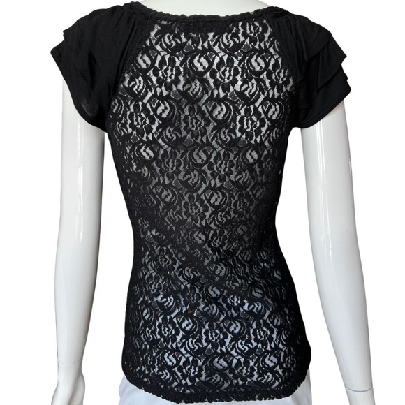 INC International Concepts Sheer Black Lace Top With Flutter Cap Sleeves Size M - Picture 3 of 6